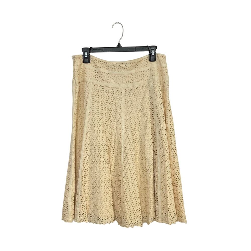 VTG Y2K Nougat London Cream Eyelet Midi Skirt Sz Medium (2) 100% Cotton Peasant - Picture 2 of 6